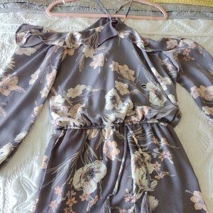 Xhilaration Grey Floral Cold Shoulder Romper